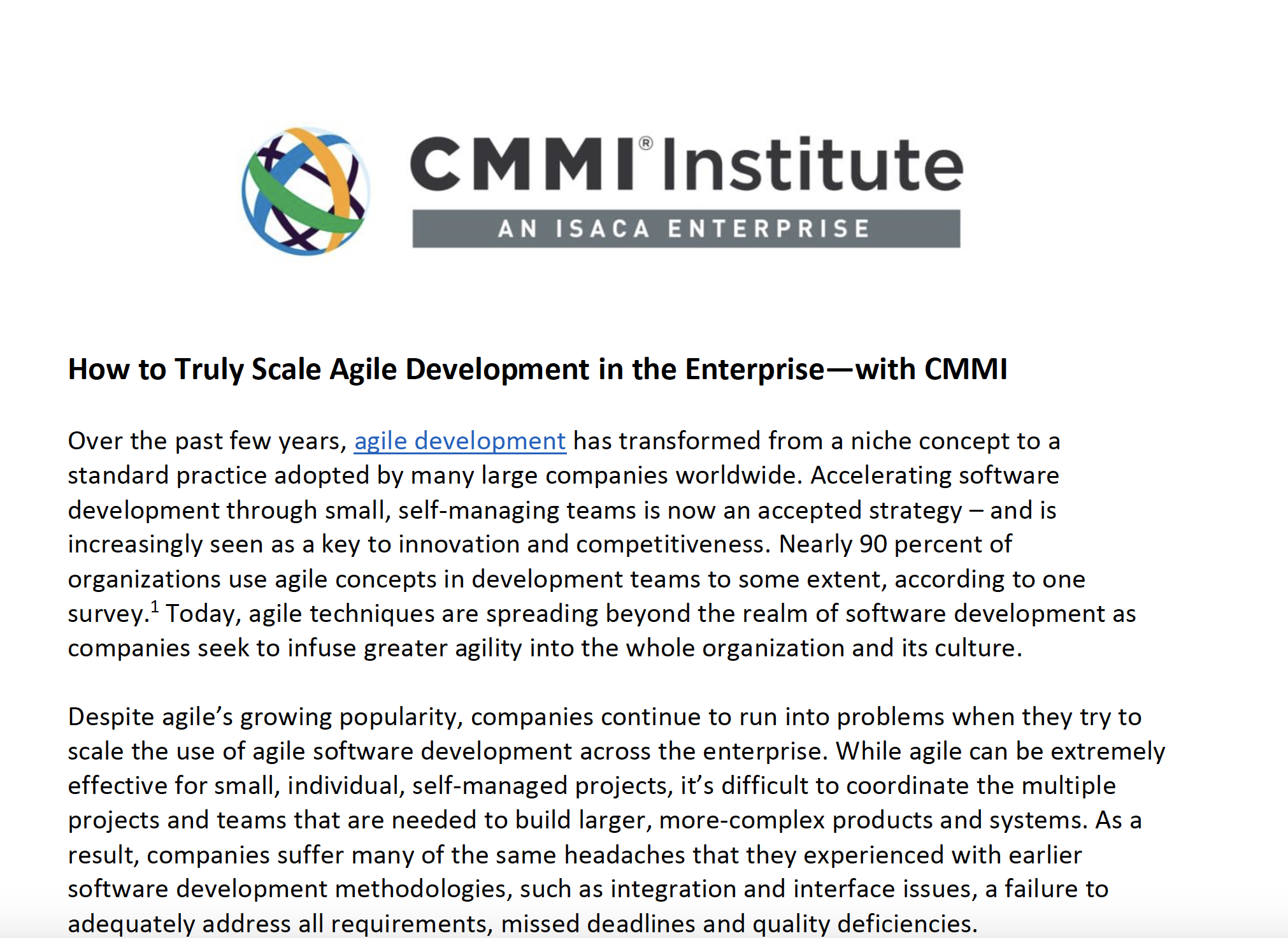 How to Truly Scale Agile Development in the Enterprise—with CMMI
